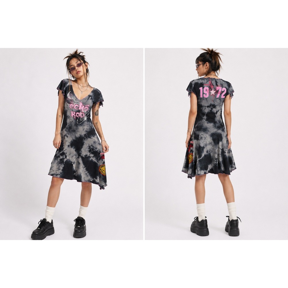 Ecko Red Mini Dress XS Black Grey Tie Dye Y2K Graphic Koi Fish Streetwear 2000s